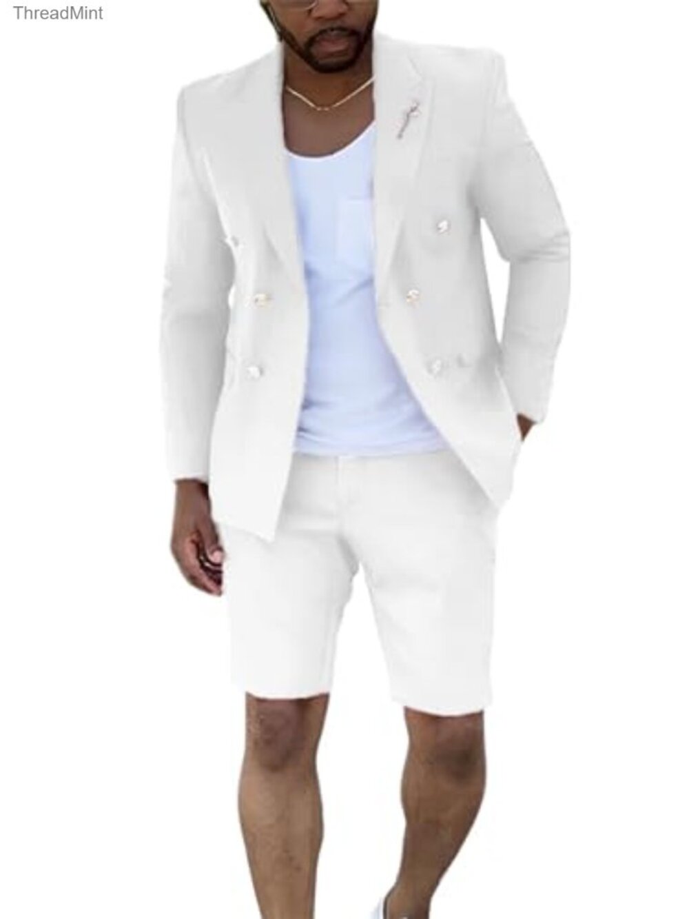 Men 2 Piece Summer Suit Set Polyester Viscose Double Breasted Tuxedo Beach